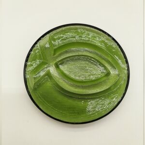 Green Glass Paperweight Christian Ichthys Jesus Fish Flat Disc